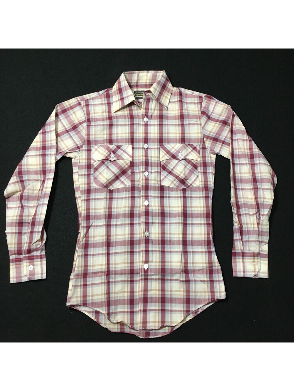 Vtg SportsWear Sears  Plaid long Sleeve Button Up Shirt Mens Large new old stock